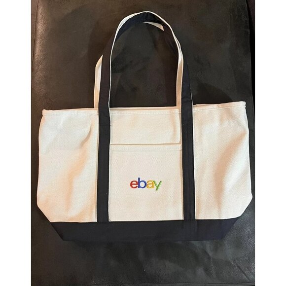 Huge Thick Canvas Tote Bag 21 X 12 X 8 Embroidered Logo Pocket Travel eBay Open - Picture 7 of 7